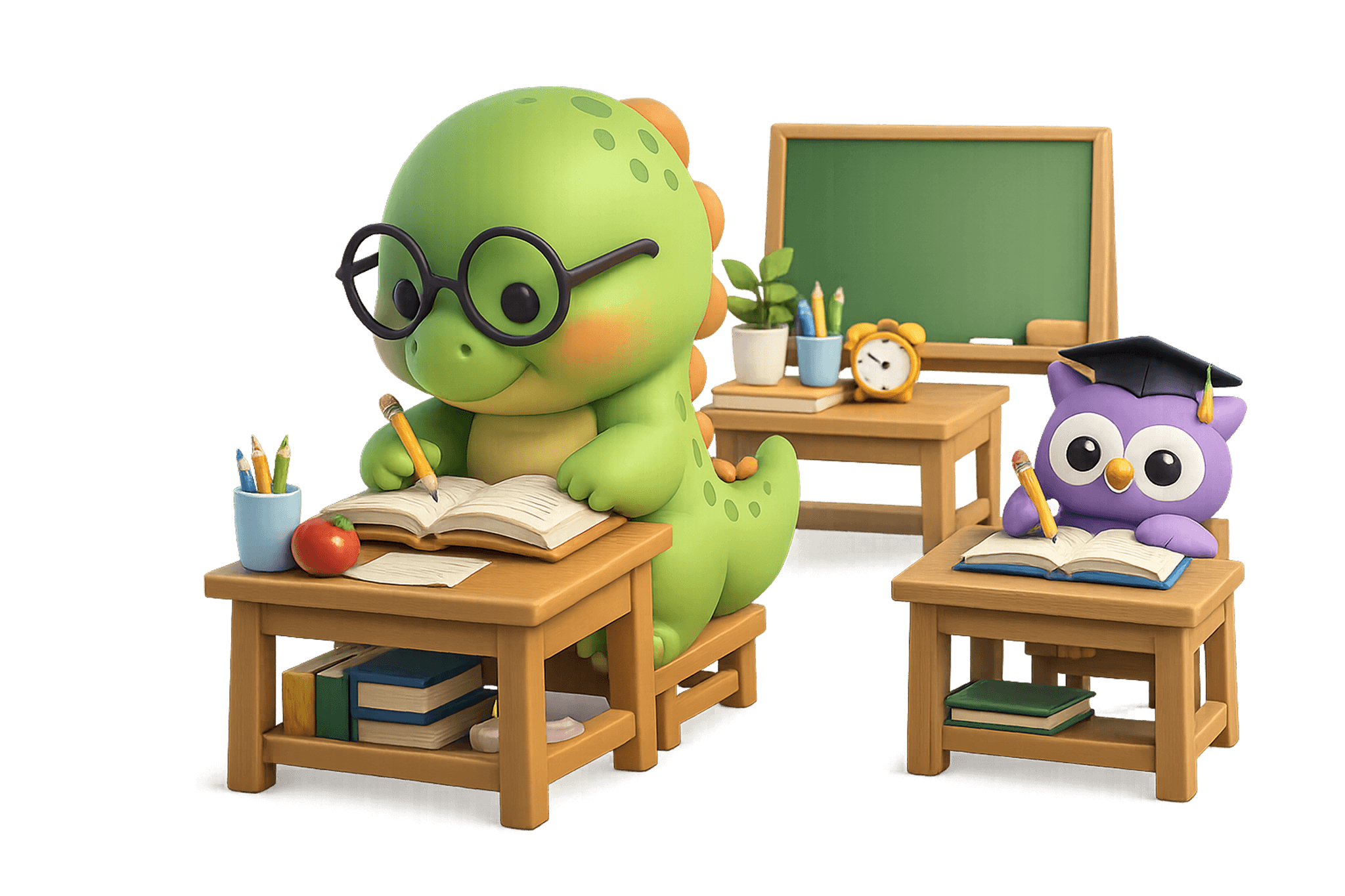 Knoo studying at a desk